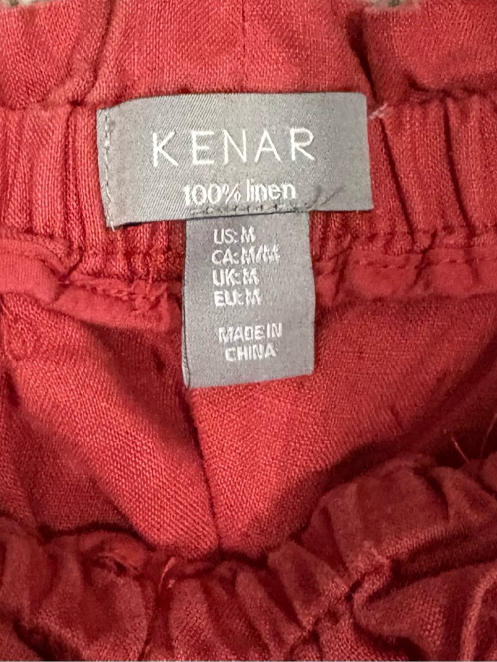 Kenar Deep Red 100% LINEN Elastic Waist Skirt - Picture 3 of 3